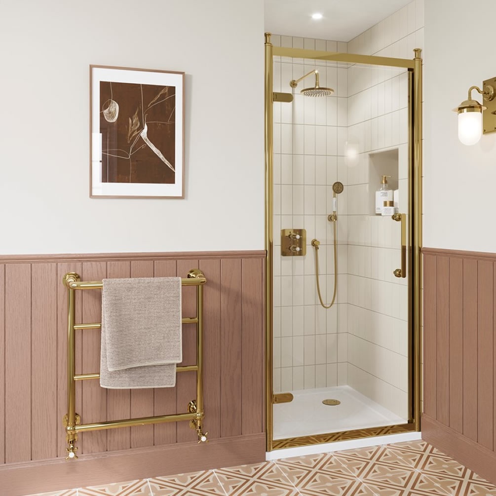 Burlington Classique 1909 900mm Gold Hinged Shower Door